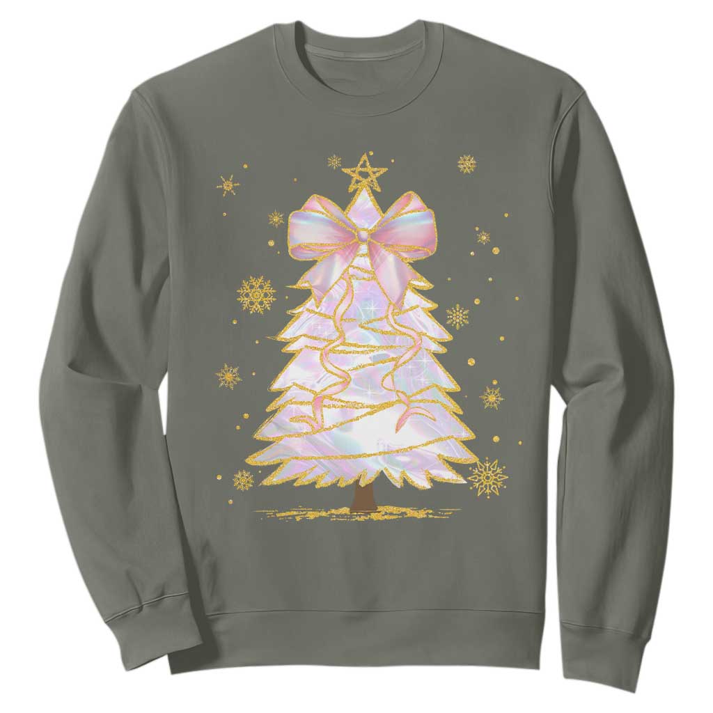 Christmas Tree Bow Sweatshirt Gift For Her TS10 Military Green Print Your Wear
