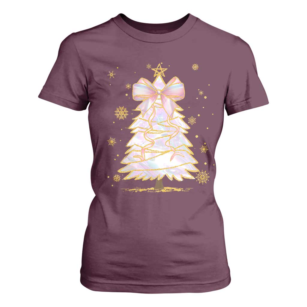 Christmas Tree Bow T Shirt For Women Gift For Her TS10 Maroon Print Your Wear