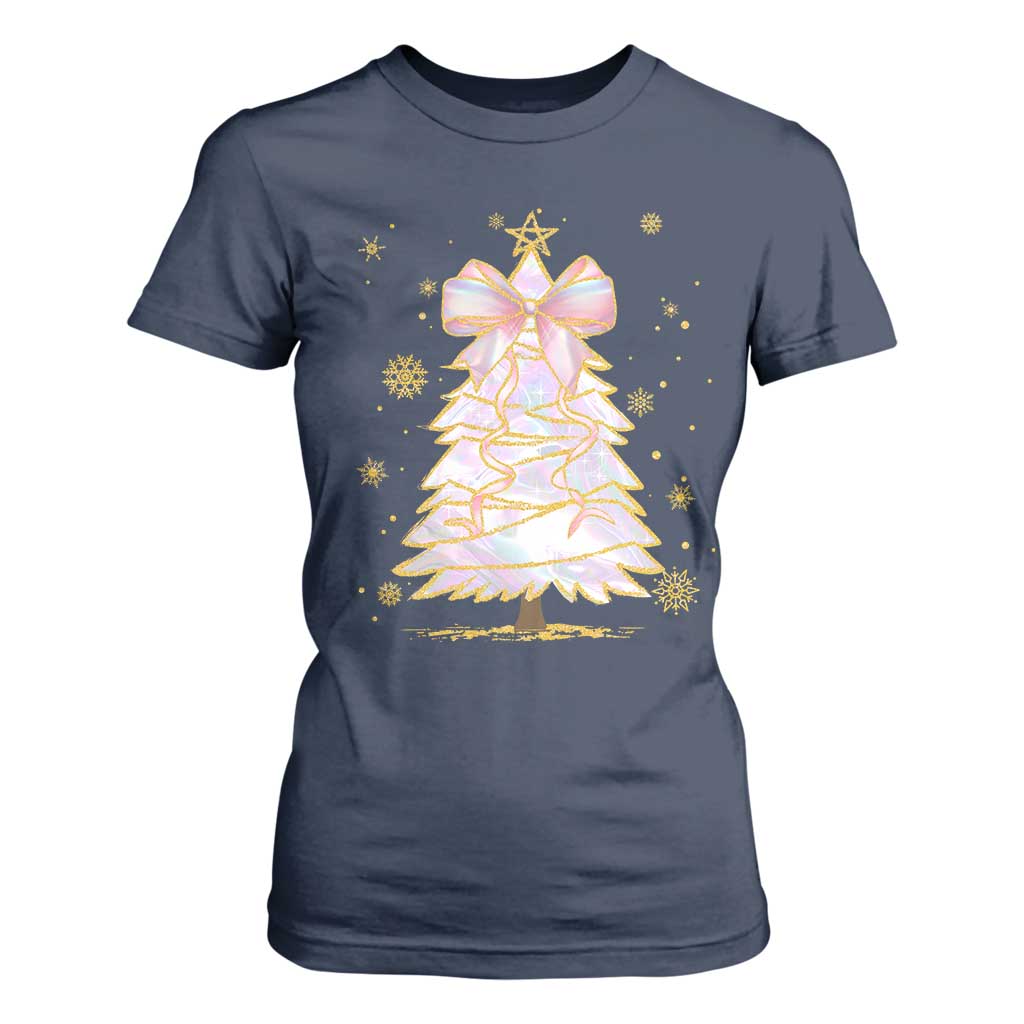 Christmas Tree Bow T Shirt For Women Gift For Her TS10 Navy Print Your Wear