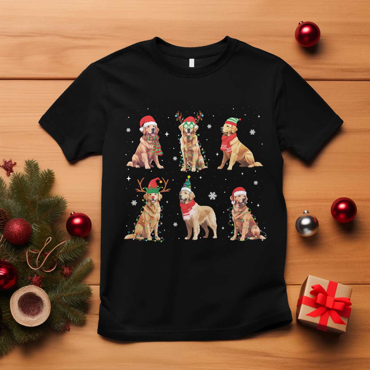 Golden Retriever Christmas T Shirt Gift for Dog Lover Happy New Year Dog Xmas Lights TS10 Black Print Your Wear