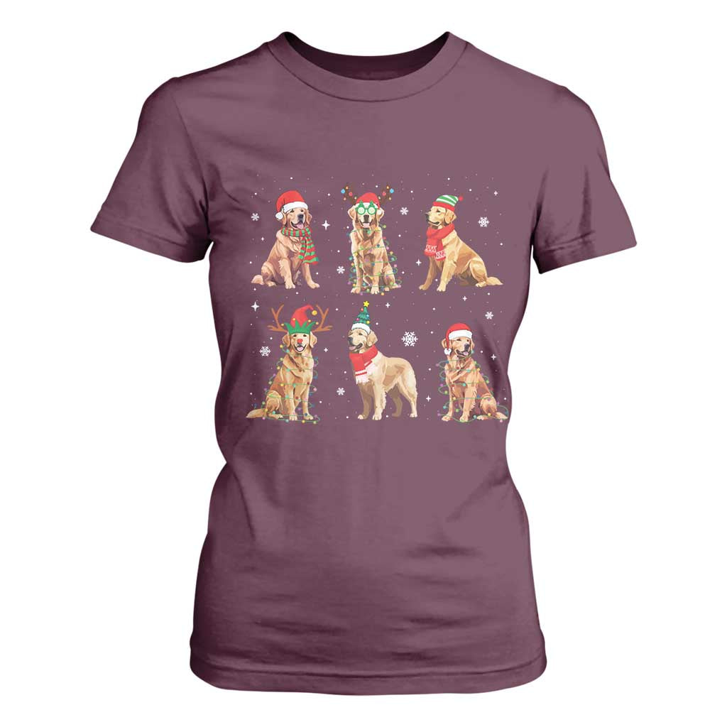 Golden Retriever Christmas T Shirt For Women Gift for Dog Lover Happy New Year Dog Xmas Lights TS10 Maroon Print Your Wear