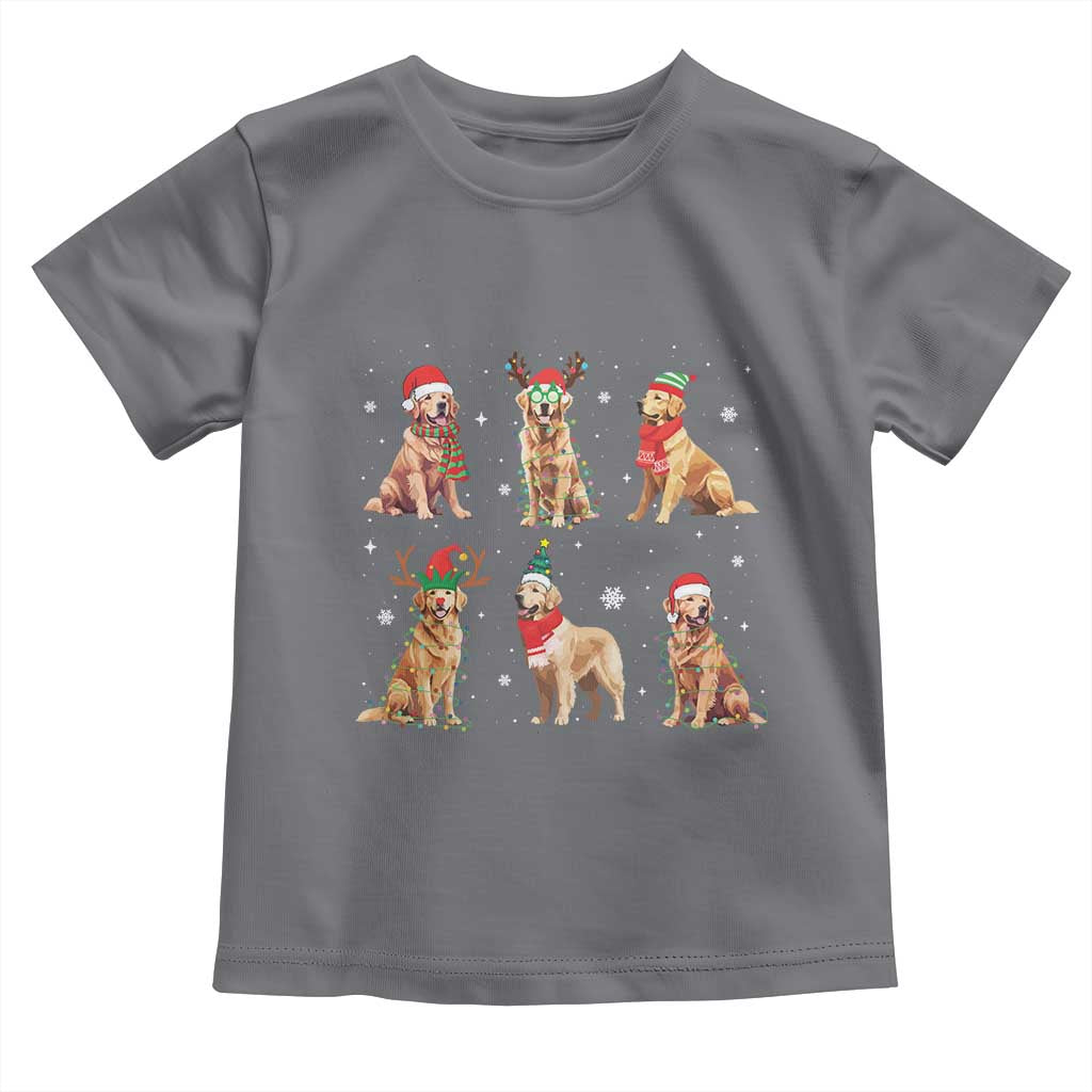 Golden Retriever Christmas Toddler T Shirt Gift for Dog Lover Happy New Year Dog Xmas Lights TS10 Charcoal Print Your Wear