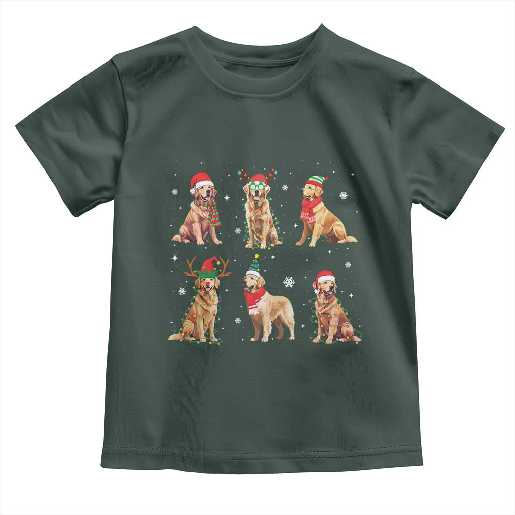 Golden Retriever Christmas Toddler T Shirt Gift for Dog Lover Happy New Year Dog Xmas Lights TS10 Dark Forest Green Print Your Wear