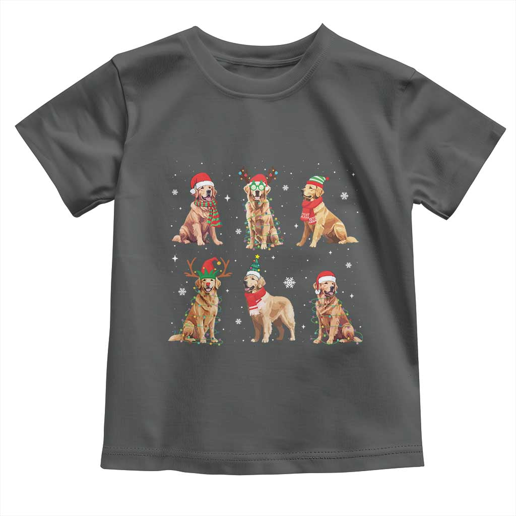Golden Retriever Christmas Toddler T Shirt Gift for Dog Lover Happy New Year Dog Xmas Lights TS10 Dark Heather Print Your Wear