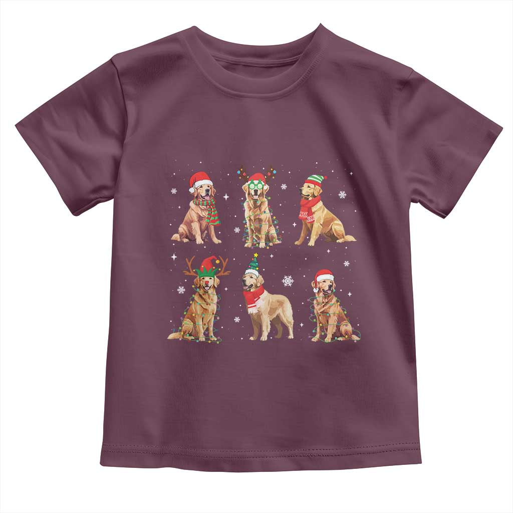 Golden Retriever Christmas Toddler T Shirt Gift for Dog Lover Happy New Year Dog Xmas Lights TS10 Maroon Print Your Wear