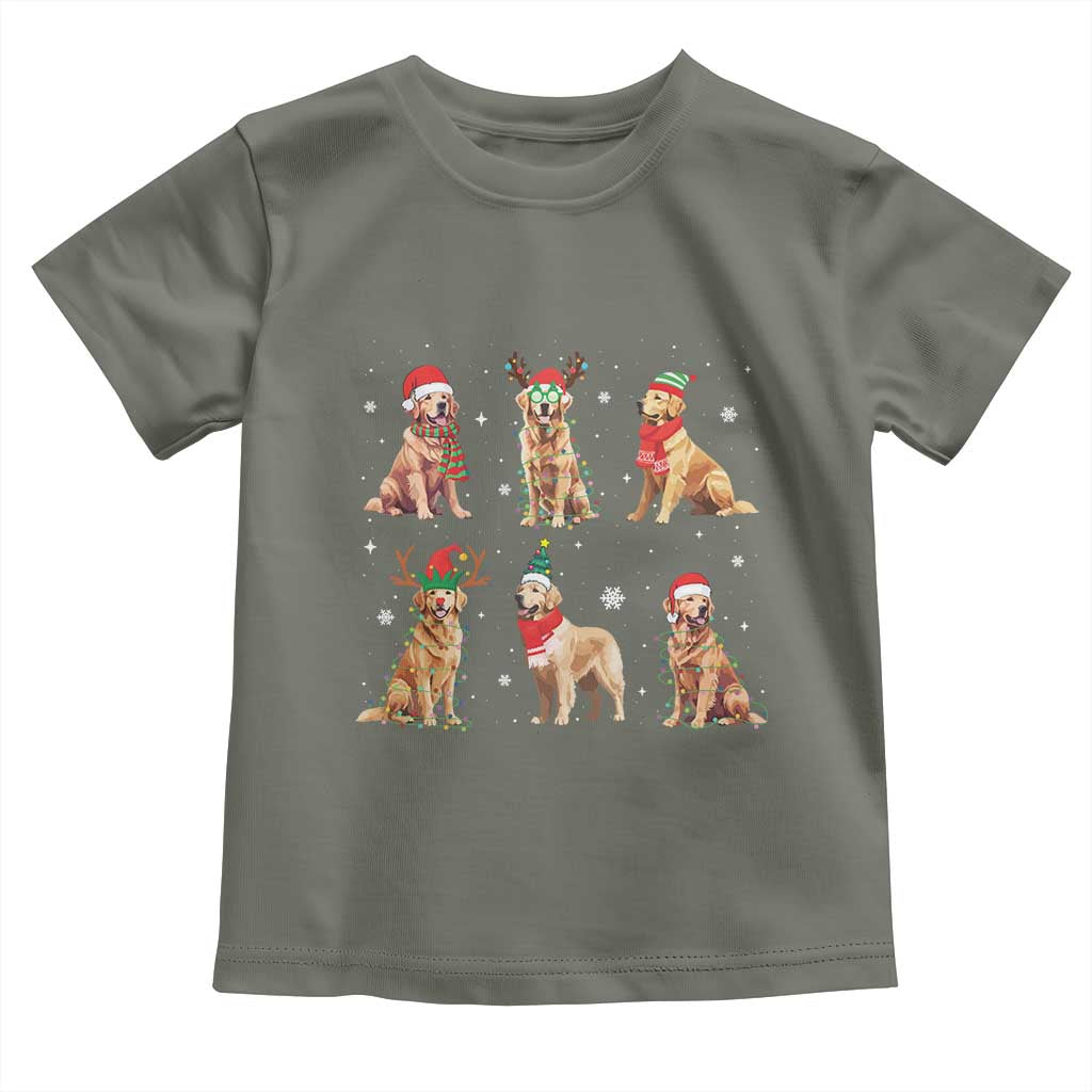Golden Retriever Christmas Toddler T Shirt Gift for Dog Lover Happy New Year Dog Xmas Lights TS10 Military Green Print Your Wear
