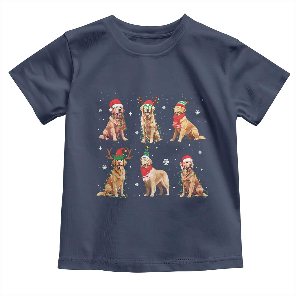 Golden Retriever Christmas Toddler T Shirt Gift for Dog Lover Happy New Year Dog Xmas Lights TS10 Navy Print Your Wear