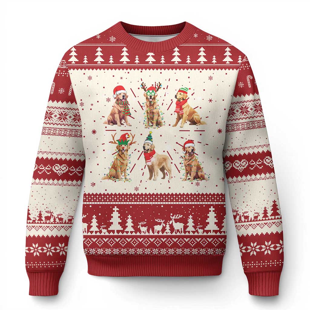 Golden Retriever Ugly Christmas Sweater Gift for Dog Lover Happy New Year Dog Xmas Lights TS10 Red Print Your Wear