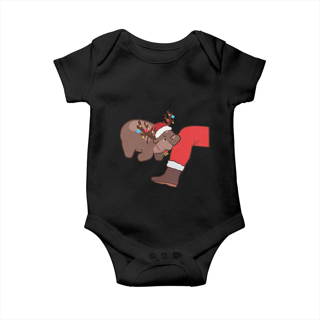 Funny Moo-Deng Christmas Baby Onesie MooDengMas Xmas Baby Pygmy Hippo Cute Zoo For Family Tee TS10 Black Print Your Wear