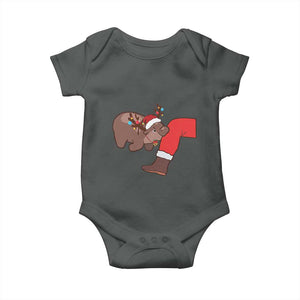 Funny Moo-Deng Christmas Baby Onesie MooDengMas Xmas Baby Pygmy Hippo Cute Zoo For Family Tee TS10 Dark Heather Print Your Wear