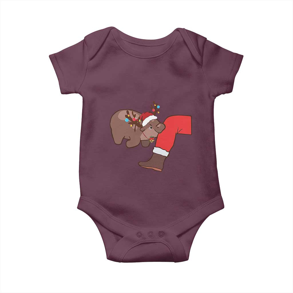 Funny Moo-Deng Christmas Baby Onesie MooDengMas Xmas Baby Pygmy Hippo Cute Zoo For Family Tee TS10 Maroon Print Your Wear