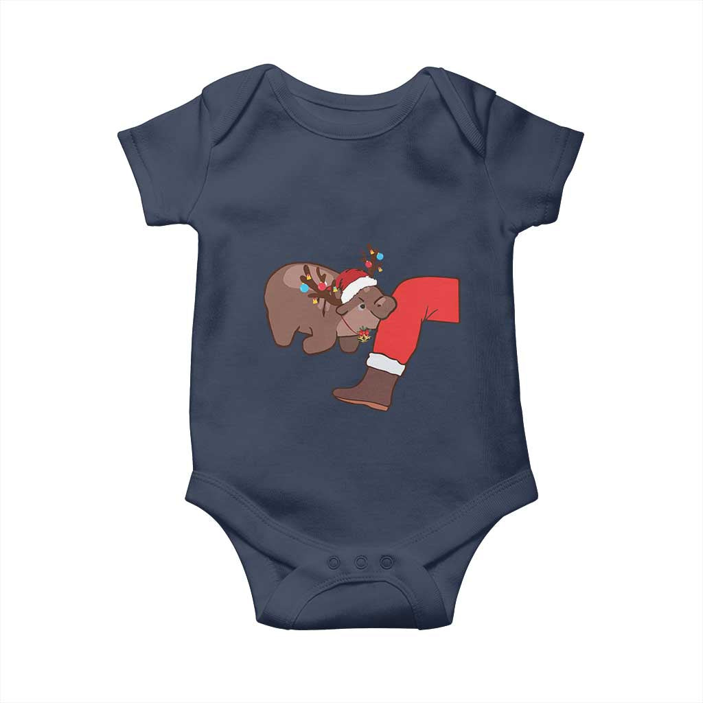 Funny Moo-Deng Christmas Baby Onesie MooDengMas Xmas Baby Pygmy Hippo Cute Zoo For Family Tee TS10 Navy Print Your Wear