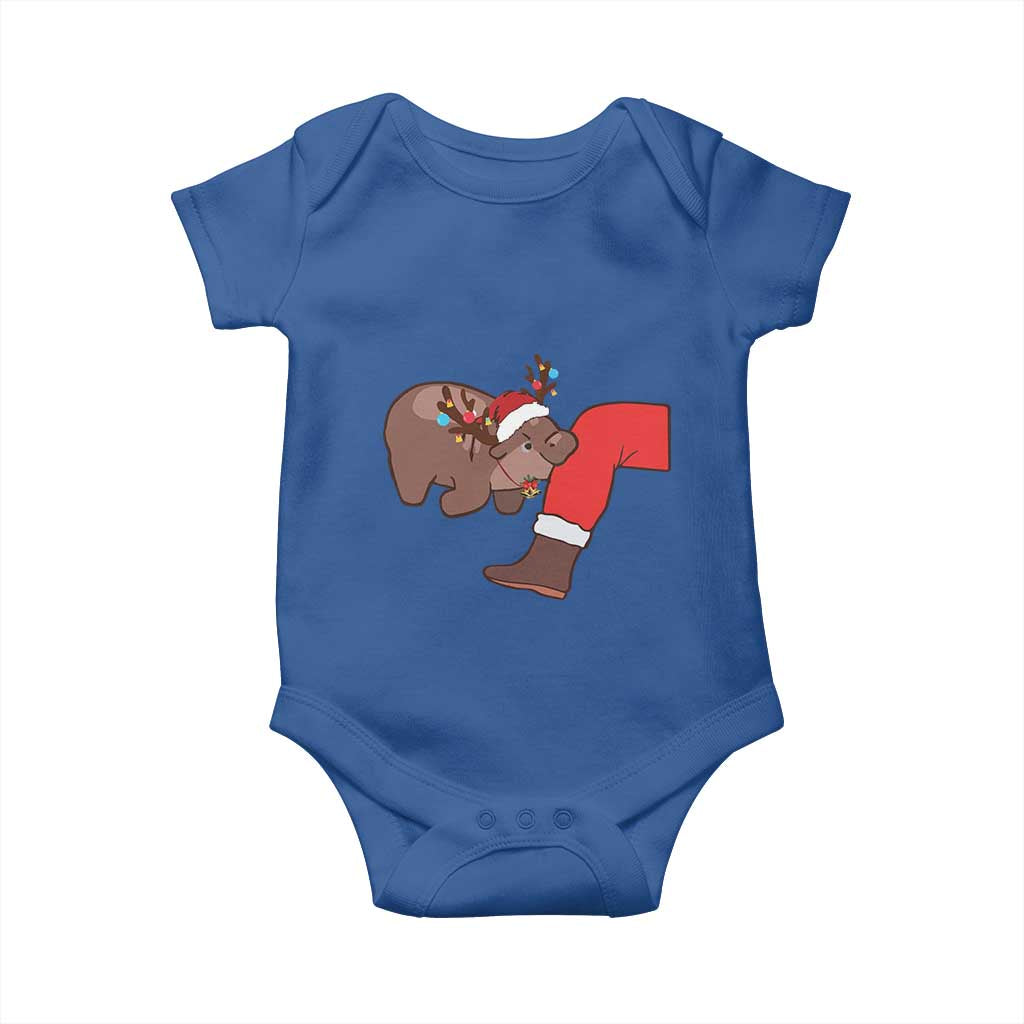 Funny Moo-Deng Christmas Baby Onesie MooDengMas Xmas Baby Pygmy Hippo Cute Zoo For Family Tee TS10 Royal Blue Print Your Wear