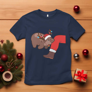 Funny Moo-Deng Christmas T Shirt MooDengMas Xmas Baby Pygmy Hippo Cute Zoo For Family Tee TS10 Navy Print Your Wear