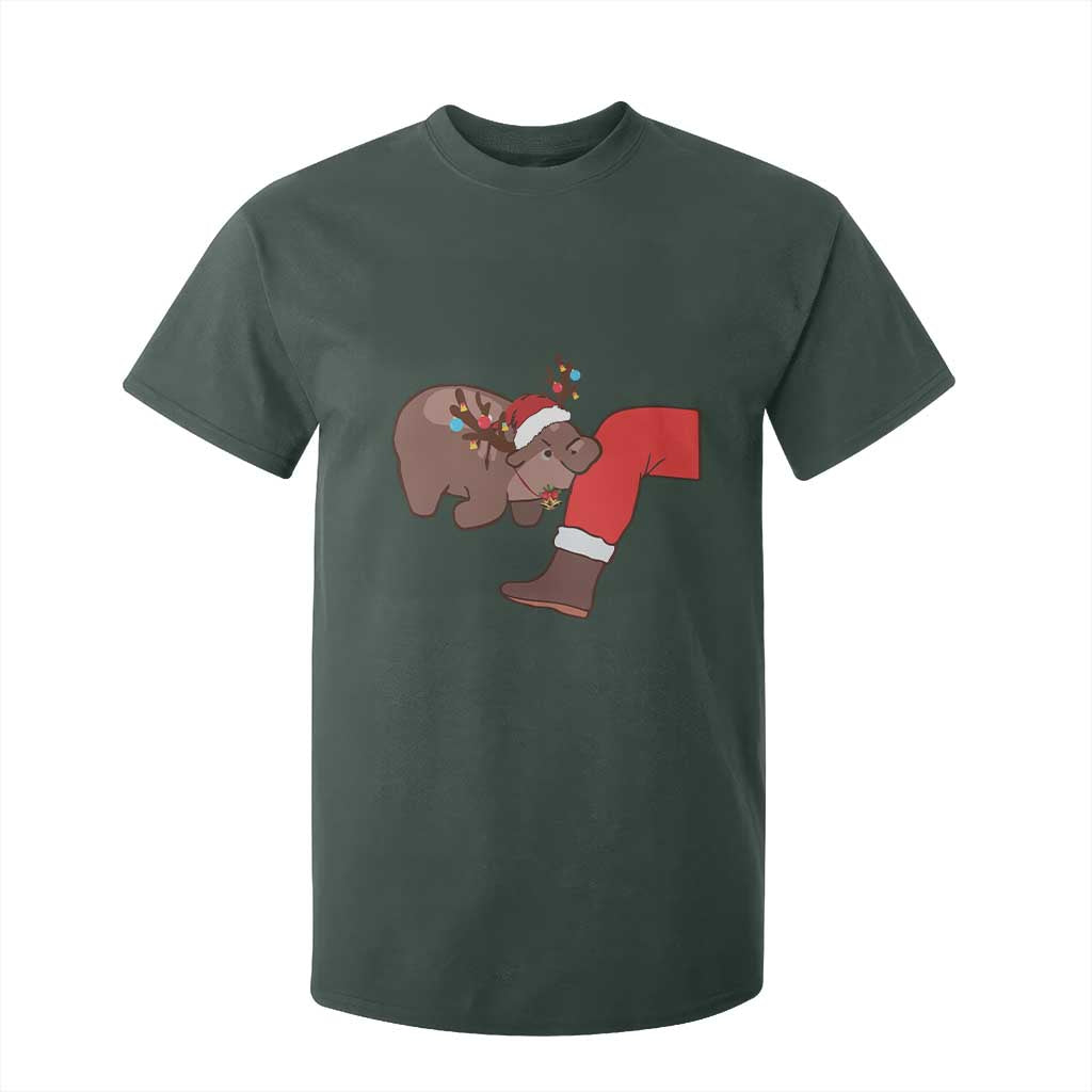 Funny Moo-Deng Christmas T Shirt For Kid MooDengMas Xmas Baby Pygmy Hippo Cute Zoo For Family Tee TS10 Dark Forest Green Print Your Wear