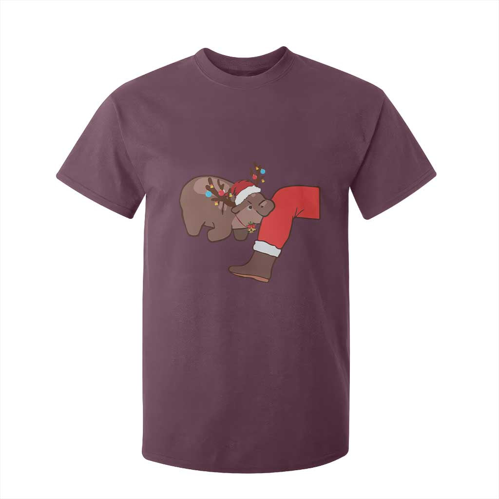 Funny Moo-Deng Christmas T Shirt For Kid MooDengMas Xmas Baby Pygmy Hippo Cute Zoo For Family Tee TS10 Maroon Print Your Wear