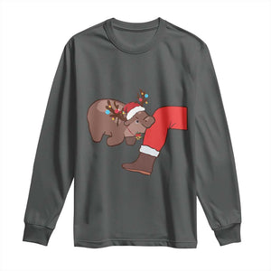 Funny Moo-Deng Christmas Long Sleeve Shirt MooDengMas Xmas Baby Pygmy Hippo Cute Zoo For Family Tee TS10 Dark Heather Print Your Wear