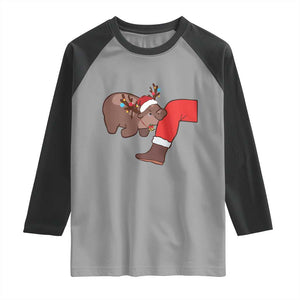 Funny Moo-Deng Christmas Raglan Shirt MooDengMas Xmas Baby Pygmy Hippo Cute Zoo For Family Tee TS10 Sport Gray Black Print Your Wear