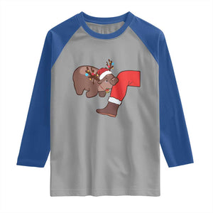 Funny Moo-Deng Christmas Raglan Shirt MooDengMas Xmas Baby Pygmy Hippo Cute Zoo For Family Tee TS10 Sport Gray Royal Print Your Wear