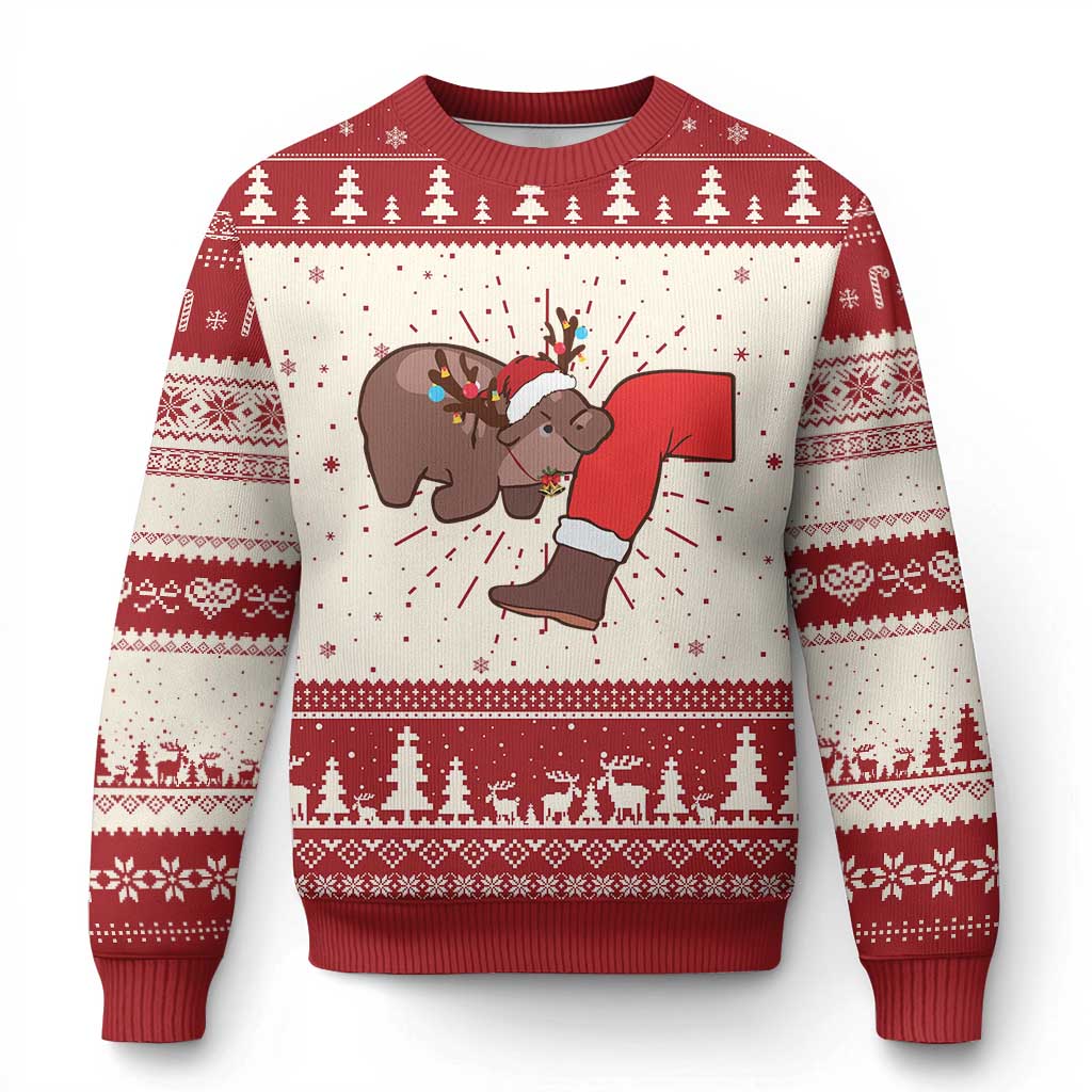 Funny Moo-Deng Christmas Ugly Christmas Sweater MooDengMas Xmas Baby Pygmy Hippo Cute Zoo For Family Tee TS10 Red Print Your Wear