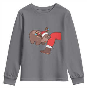 Funny Moo-Deng Christmas Youth Sweatshirt MooDengMas Xmas Baby Pygmy Hippo Cute Zoo For Family Tee TS10 Charcoal Print Your Wear