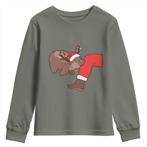 Funny Moo-Deng Christmas Youth Sweatshirt MooDengMas Xmas Baby Pygmy Hippo Cute Zoo For Family Tee TS10 Military Green Print Your Wear