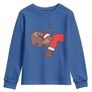Funny Moo-Deng Christmas Youth Sweatshirt MooDengMas Xmas Baby Pygmy Hippo Cute Zoo For Family Tee TS10 Royal Blue Print Your Wear