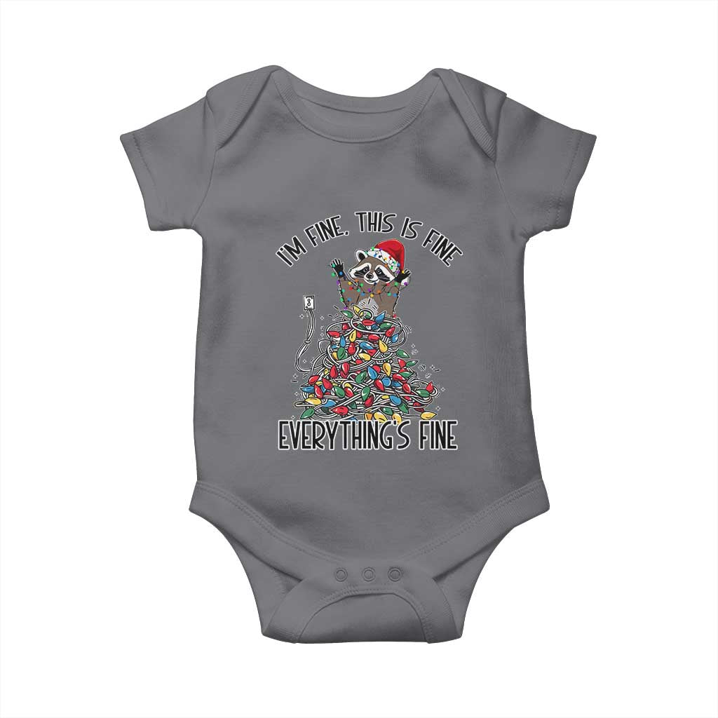Christmas Racoon Baby Onesie I'm Fine Everything Is Fine Xmas Lights TS10 Charcoal Print Your Wear