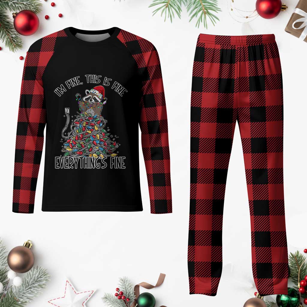 Christmas Racoon Plaid Pajama Set I'm Fine Everything Is Fine Xmas Lights TS10 Buffalo Plaid Print Your Wear