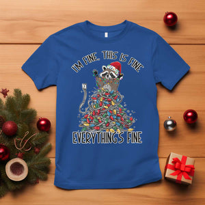 Christmas Racoon T Shirt I'm Fine Everything Is Fine Xmas Lights TS10 Royal Blue Print Your Wear
