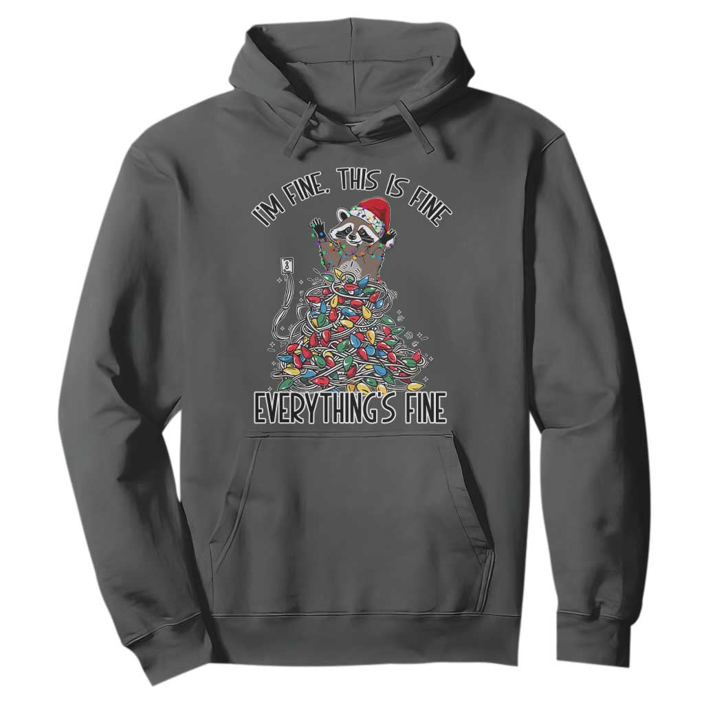 Christmas Racoon Hoodie I'm Fine Everything Is Fine Xmas Lights TS10 Dark Heather Print Your Wear