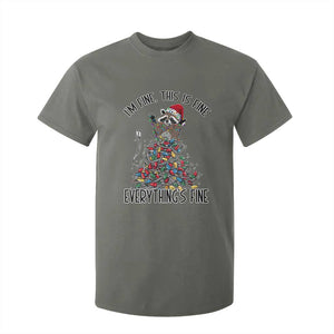Christmas Racoon T Shirt For Kid I'm Fine Everything Is Fine Xmas Lights TS10 Military Green Print Your Wear