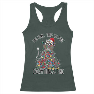 Christmas Racoon Racerback Tank Top I'm Fine Everything Is Fine Xmas Lights TS10 Dark Forest Green Print Your Wear