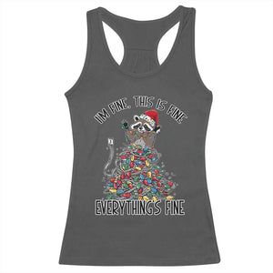 Christmas Racoon Racerback Tank Top I'm Fine Everything Is Fine Xmas Lights TS10 Dark Heather Print Your Wear