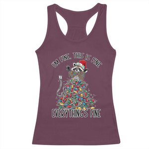 Christmas Racoon Racerback Tank Top I'm Fine Everything Is Fine Xmas Lights TS10 Maroon Print Your Wear