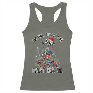 Christmas Racoon Racerback Tank Top I'm Fine Everything Is Fine Xmas Lights TS10 Military Green Print Your Wear
