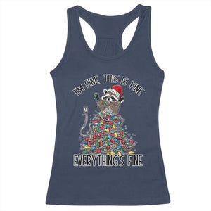 Christmas Racoon Racerback Tank Top I'm Fine Everything Is Fine Xmas Lights TS10 Navy Print Your Wear