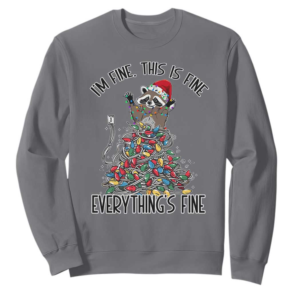 Christmas Racoon Sweatshirt I'm Fine Everything Is Fine Xmas Lights TS10 Charcoal Print Your Wear