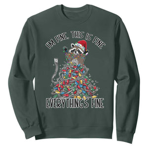 Christmas Racoon Sweatshirt I'm Fine Everything Is Fine Xmas Lights TS10 Dark Forest Green Print Your Wear