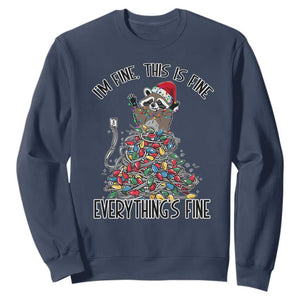 Christmas Racoon Sweatshirt I'm Fine Everything Is Fine Xmas Lights TS10 Navy Print Your Wear