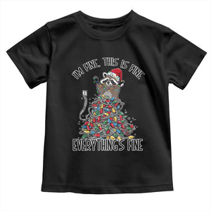Christmas Racoon Toddler T Shirt I'm Fine Everything Is Fine Xmas Lights TS10 Black Print Your Wear