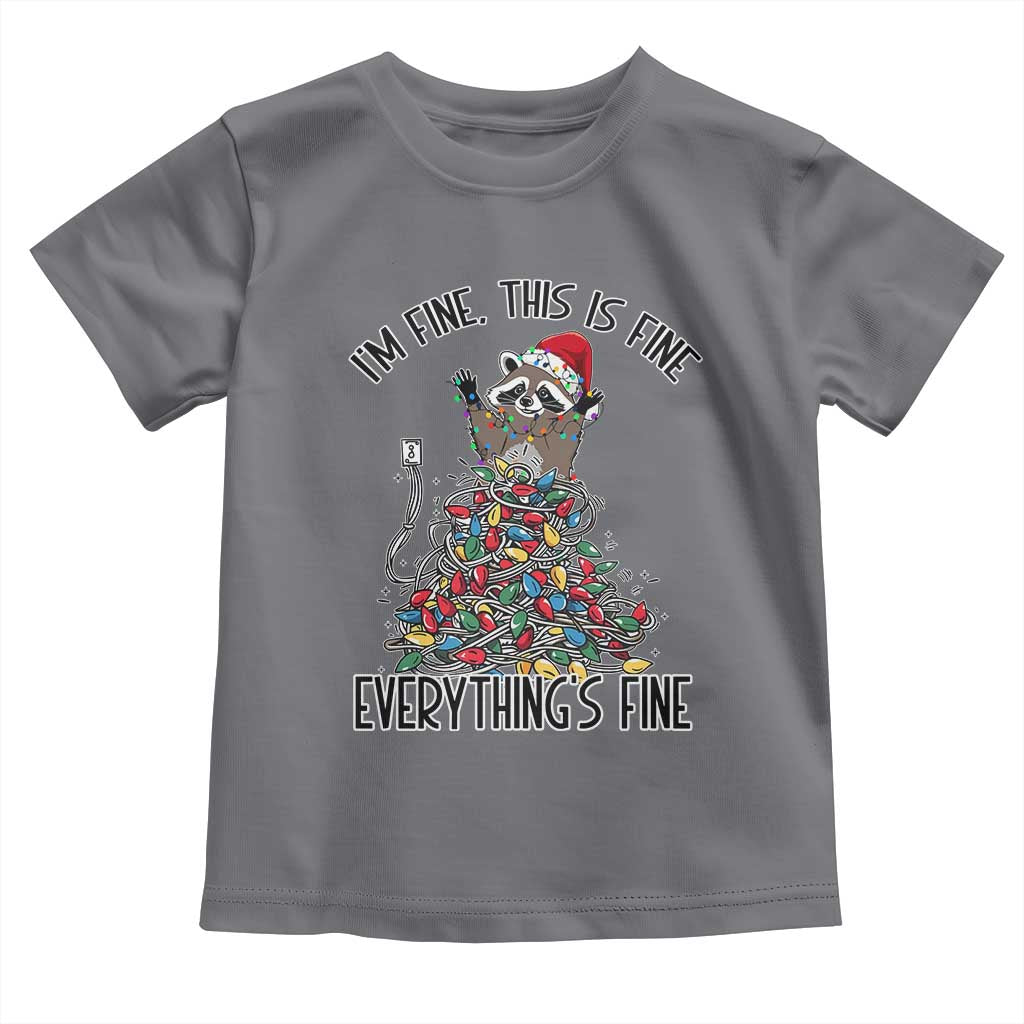 Christmas Racoon Toddler T Shirt I'm Fine Everything Is Fine Xmas Lights TS10 Charcoal Print Your Wear