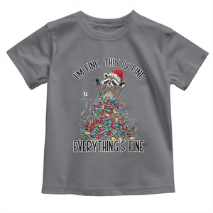 Christmas Racoon Toddler T Shirt I'm Fine Everything Is Fine Xmas Lights TS10 Charcoal Print Your Wear