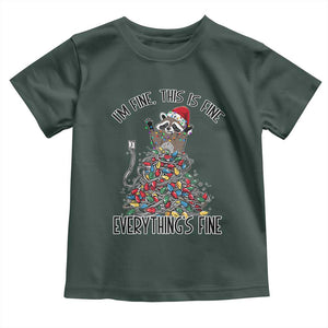 Christmas Racoon Toddler T Shirt I'm Fine Everything Is Fine Xmas Lights TS10 Dark Forest Green Print Your Wear
