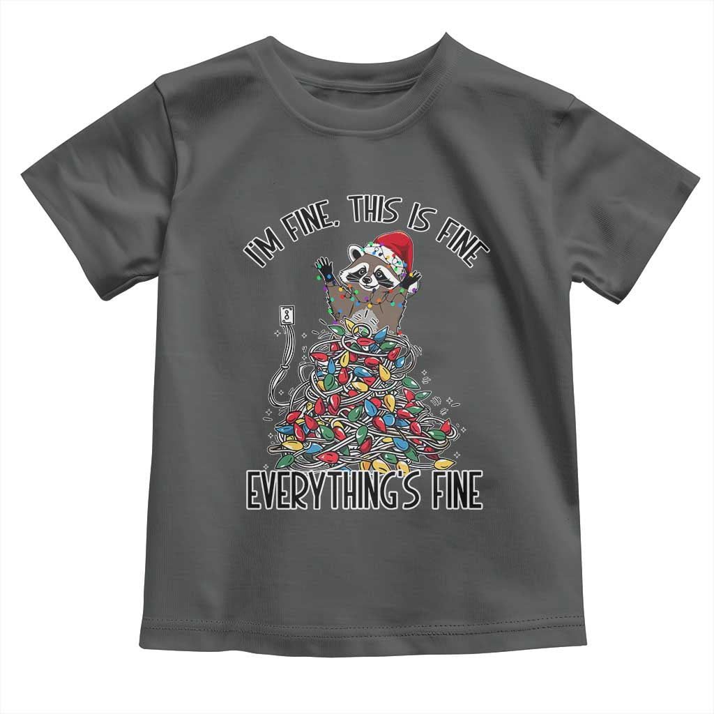 Christmas Racoon Toddler T Shirt I'm Fine Everything Is Fine Xmas Lights TS10 Dark Heather Print Your Wear