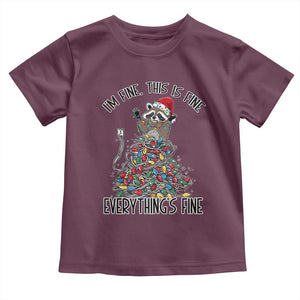 Christmas Racoon Toddler T Shirt I'm Fine Everything Is Fine Xmas Lights TS10 Maroon Print Your Wear