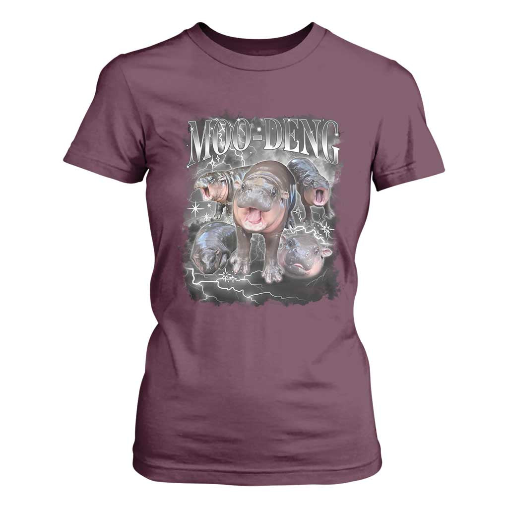 Moo Deng T Shirt For Women Cute Baby Hippo Hippo Lover Bouncy Pig in Thai Hippopotamus TS10 Maroon Print Your Wear