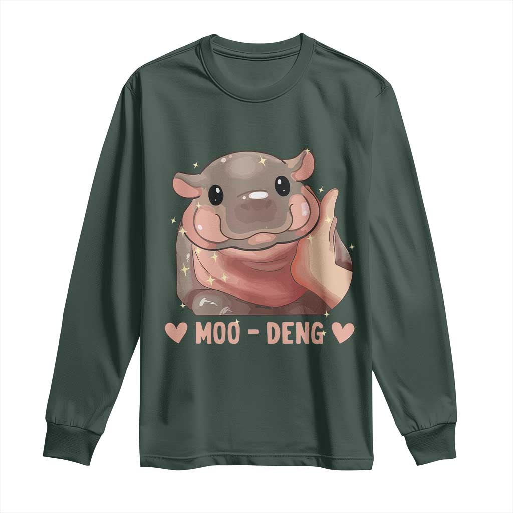 Funny Moo-Deng Long Sleeve Shirt Baby Pygmy Hippo Cute Zoo For Family Tee TS10 Dark Forest Green Print Your Wear