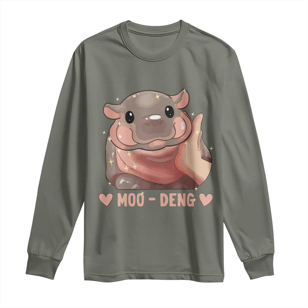Funny Moo-Deng Long Sleeve Shirt Baby Pygmy Hippo Cute Zoo For Family Tee TS10 Military Green Print Your Wear