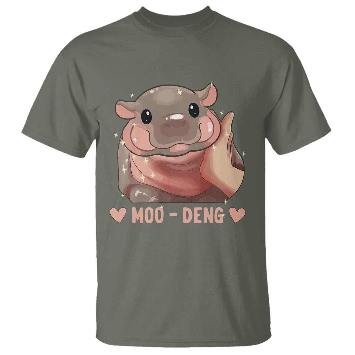 Funny Moo-Deng T Shirt Baby Pygmy Hippo Cute Zoo For Family Tee TS10 Military Green Print Your Wear